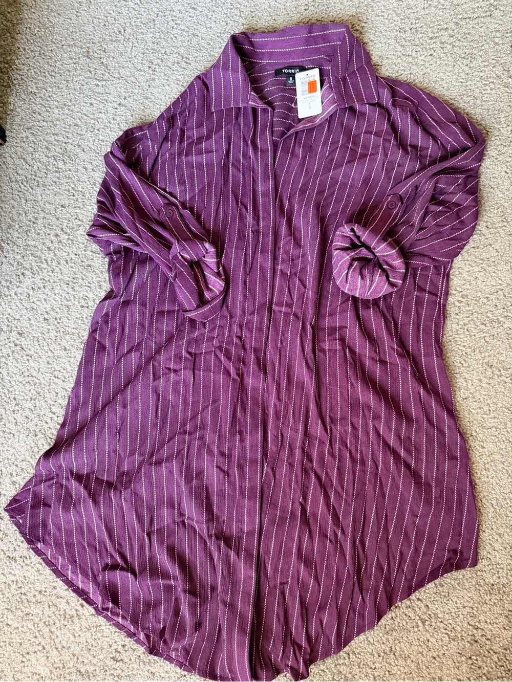 Torrid Plum Pinstripe Longline Oversized Shirt - NWT - Size 0